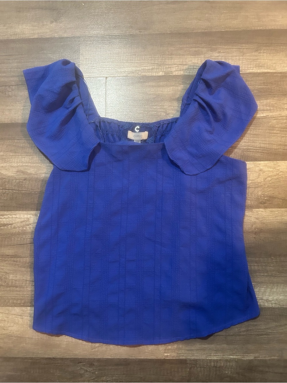 Cupio Royal Blue Square Neck Ruffle Sleeve Blouse Size  Large NWT